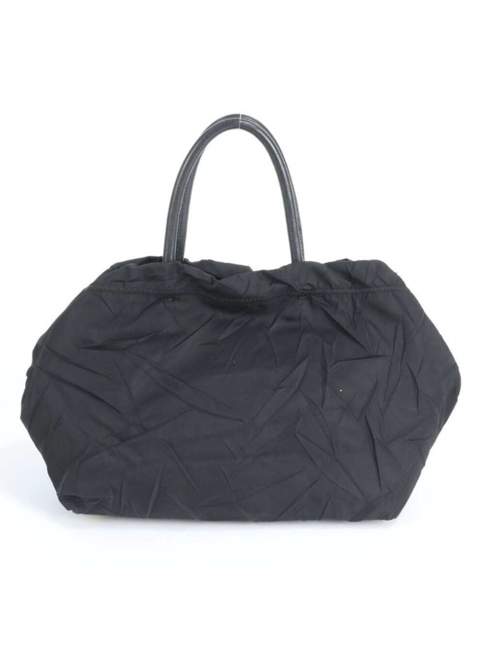 Prada Tessuto Nylon Triangle Logo Leather Tote Shoulder Black - Picture 3 of 10